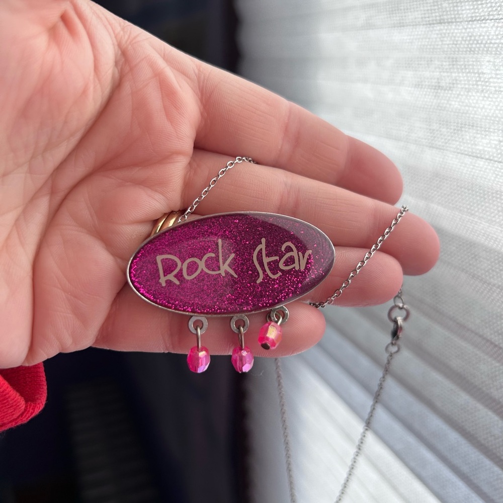 Vintage Pink Glitter 'Rock Star' Necklace